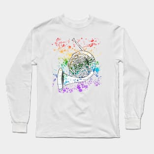 French Horn Rainbow Colours Hornist Brass Musician Long Sleeve T-Shirt